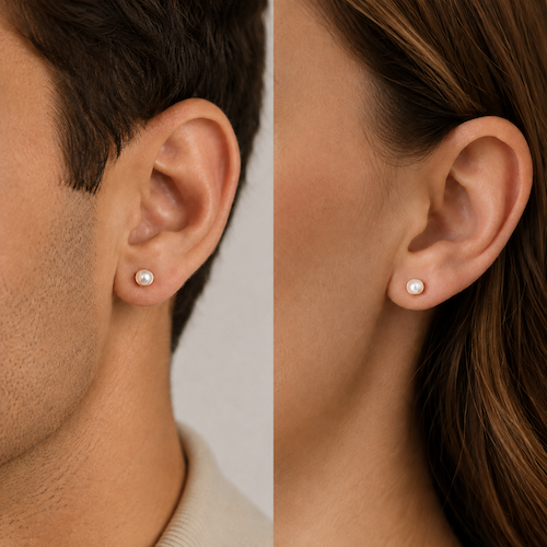 Lora White Pearl Flat Back Studs 4MM | Waterproof 18k Gold & Silver