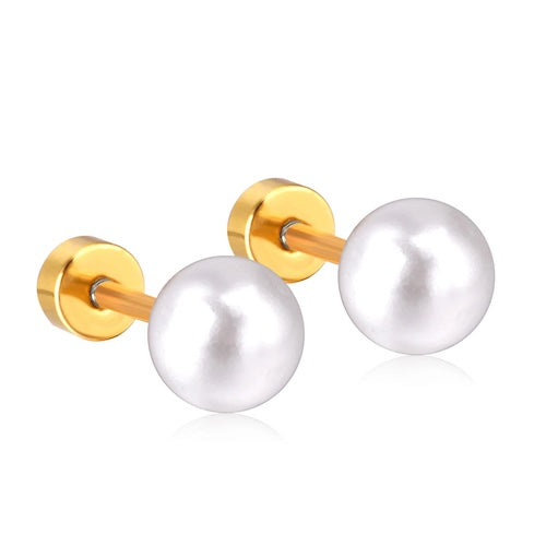 Timeless White Pearl Flat Back Studs 6MM | Waterproof 18k Gold & Silver