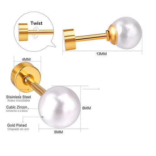 Timeless White Pearl Flat Back Studs 6MM | Waterproof 18k Gold & Silver