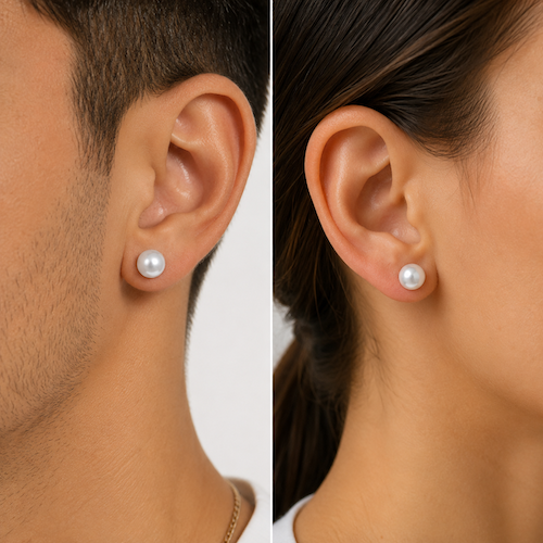 Lora White Pearl Flat Back Studs 8MM | Waterproof 18k Gold & Silver