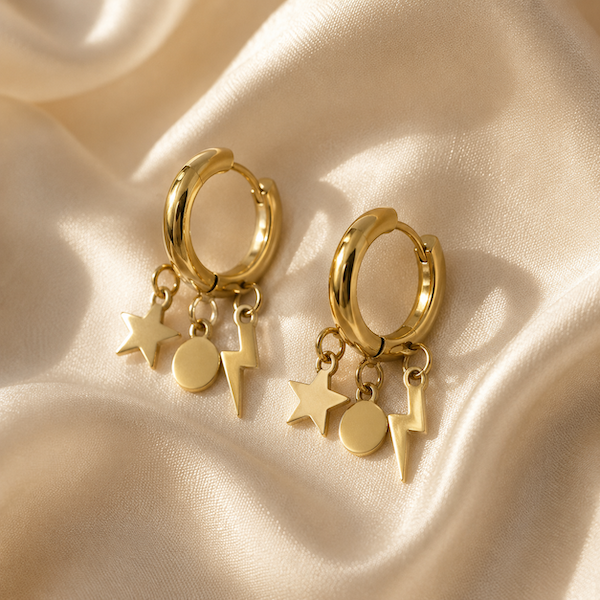 Lucila Celestial Charm Hoops | Waterproof Waterproof 18k Gold & Silver