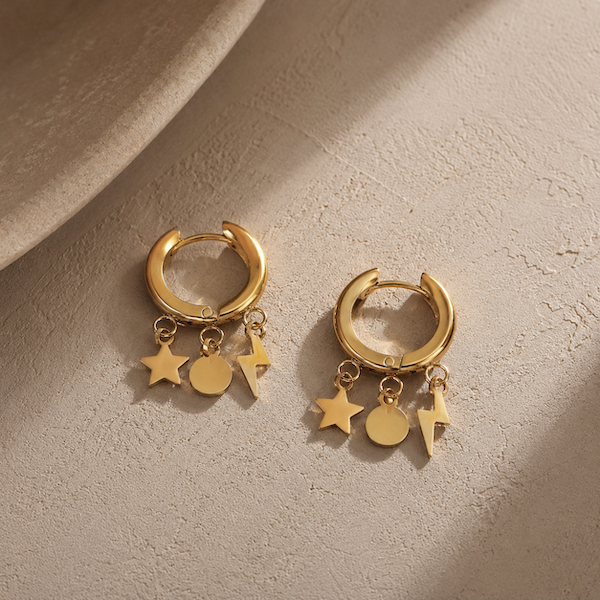 Lucila Celestial Charm Hoops | Waterproof Waterproof 18k Gold & Silver