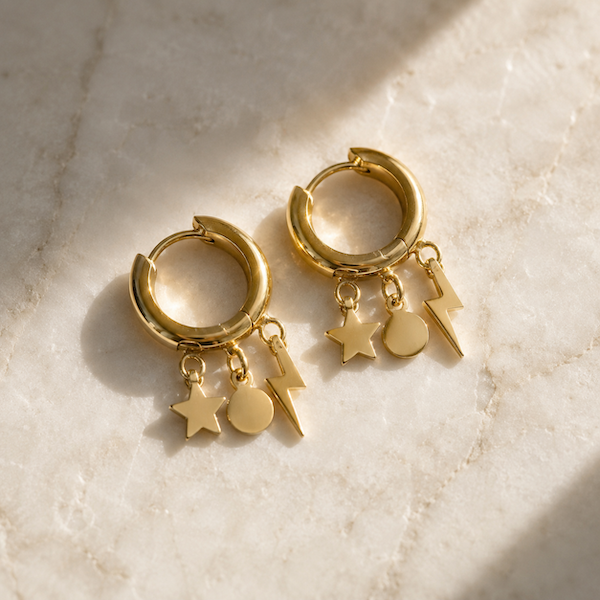 Lucila Celestial Charm Hoops | Waterproof Waterproof 18k Gold & Silver