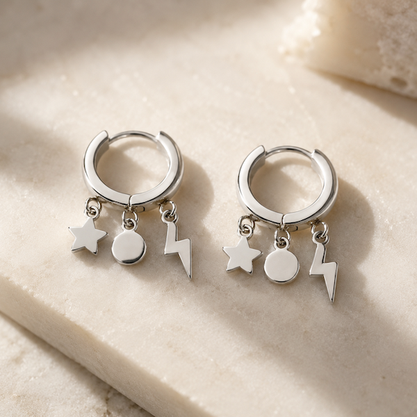 Lucila Celestial Charm Hoops | Waterproof Waterproof 18k Gold & Silver
