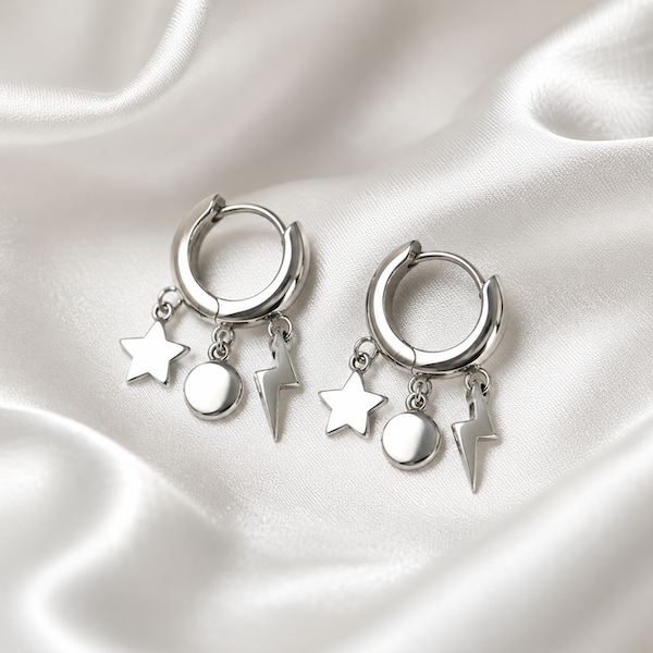 Lucila Celestial Charm Hoops | Waterproof Waterproof 18k Gold & Silver