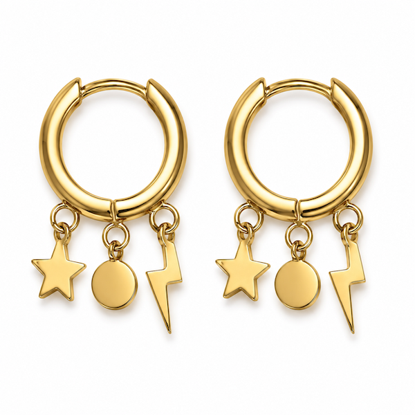 Lucila Celestial Charm Hoops | Waterproof 18K Gold & Silver