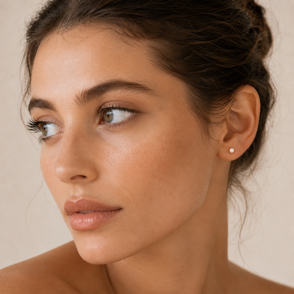 Luna Round Cut Solitaire CZ Studs | Waterproof 18k Gold 3MM