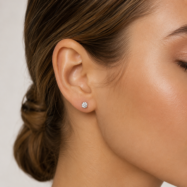Luna Round Cut Solitaire CZ Studs  | Waterproof Silver 4MM