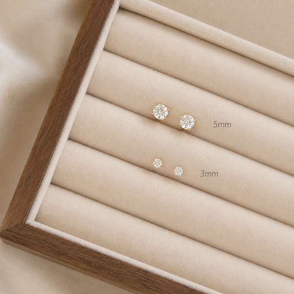 Luna Round Cut Solitaire CZ Studs | Waterproof 18k Gold 3MM