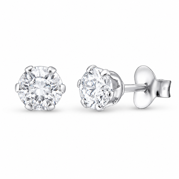 Luna Round Cut Solitaire CZ Studs  | Waterproof Silver 4MM