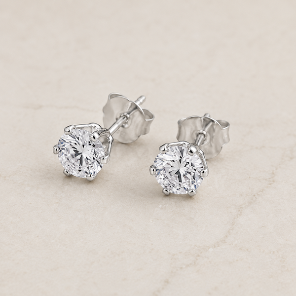 Luna Round Cut Solitaire CZ Studs  | Waterproof Silver 4MM