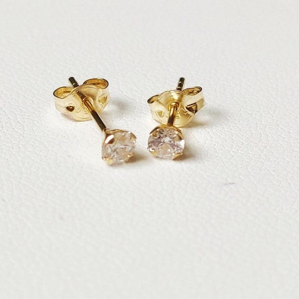Luna Round Cut Solitaire CZ Studs | Waterproof 18k Gold 3MM