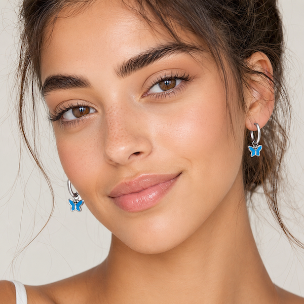 Luna Blue Butterfly Huggie Hoops -Silver