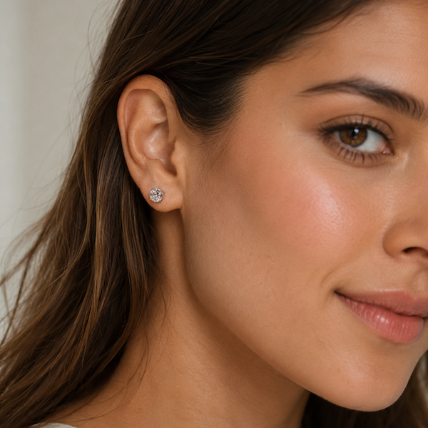 Luna Round Cut Solitaire CZ Studs | Waterproof 18k Gold 7MM
