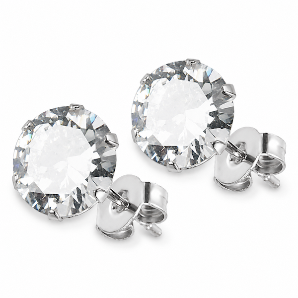 Luna Round Cut Solitaire CZ Studs | Waterproof 18k Gold & Silver 10MM