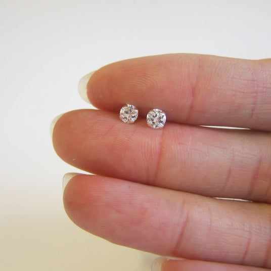 Luna Round Cut Solitaire CZ Studs  | Waterproof Silver 4MM