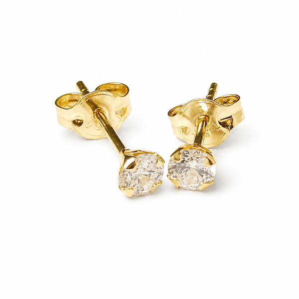 Luna Round Cut Solitaire CZ Studs | Waterproof 18k Gold 3MM