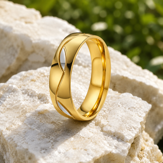 Luna Two Tone Band Ring | Waterproof 18K Gold