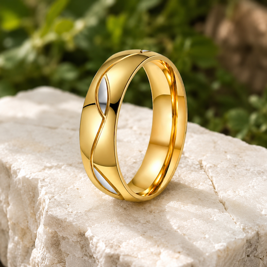 Luna Two Tone Band Ring | Waterproof 18K Gold
