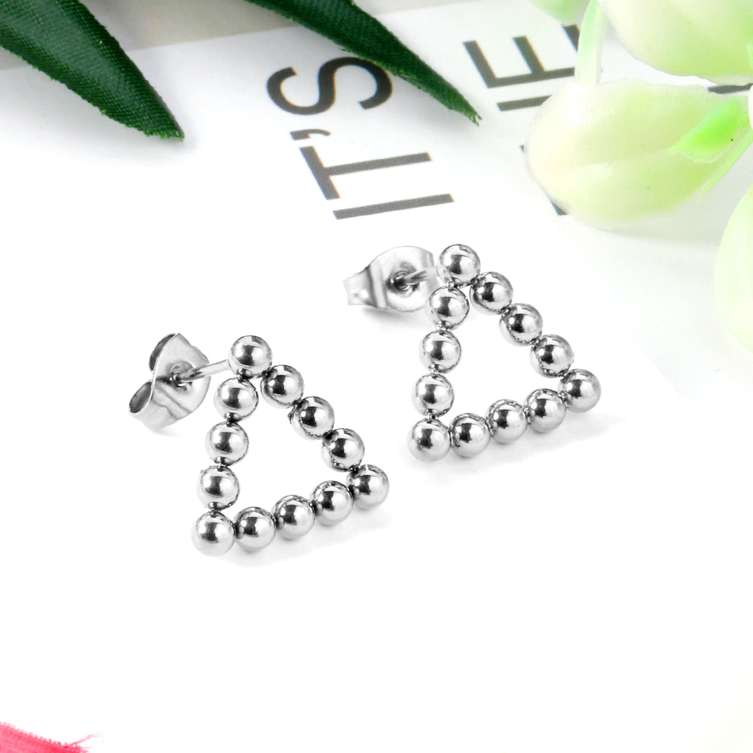 Jade Triangle Beaded Studs | Waterproof 18k Gold & Silver