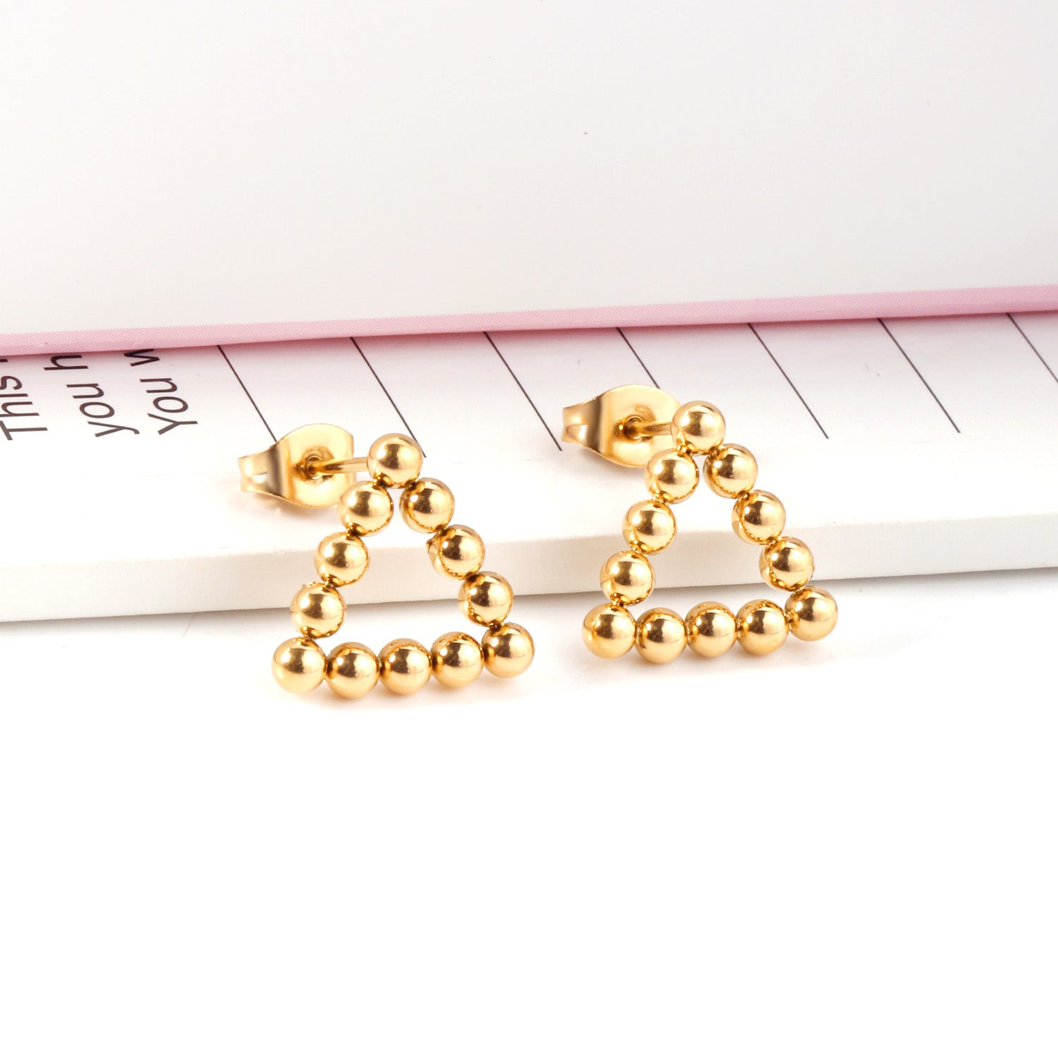 Jade Triangle Beaded Studs | Waterproof 18k Gold & Silver