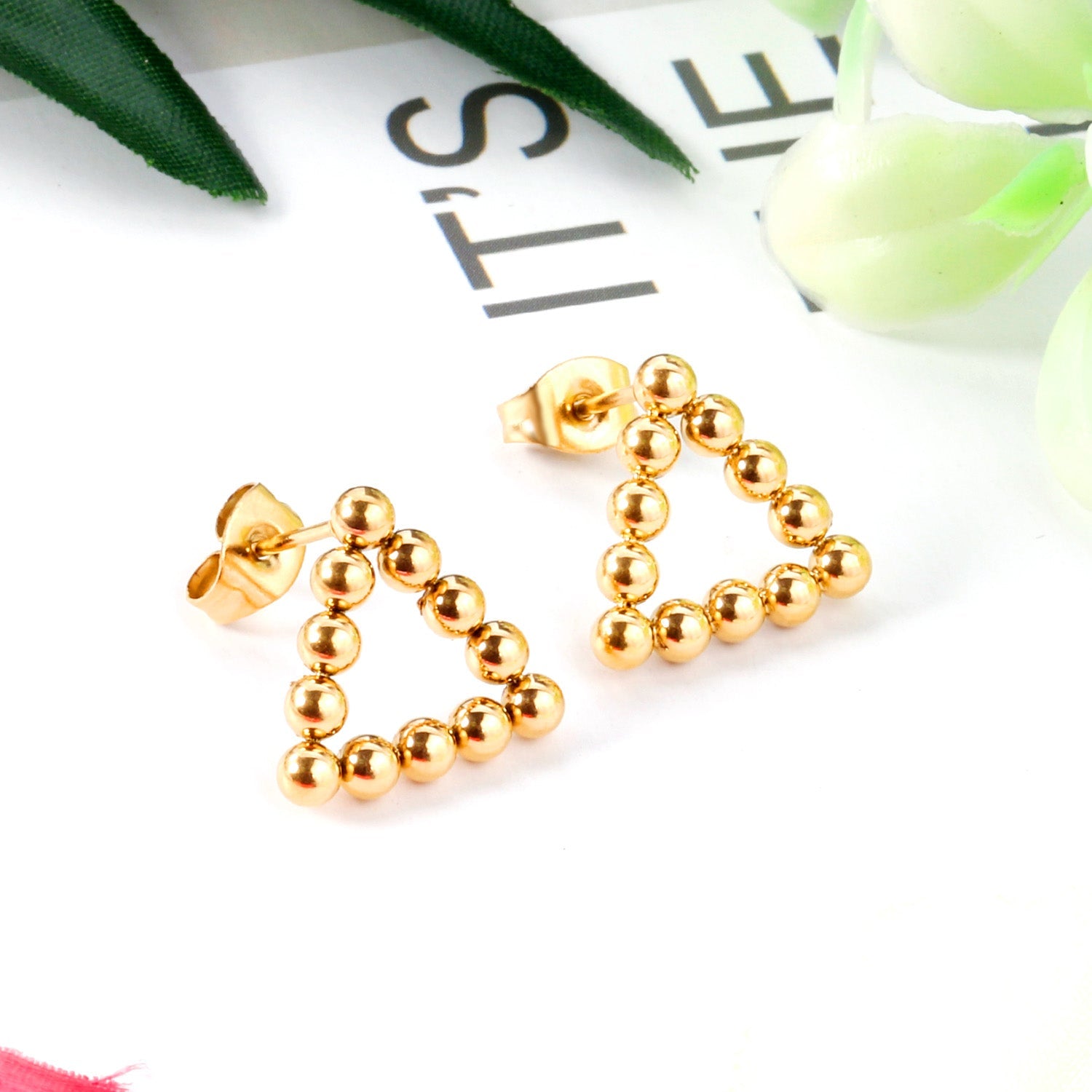 Jade Triangle Beaded Studs | Waterproof 18k Gold & Silver