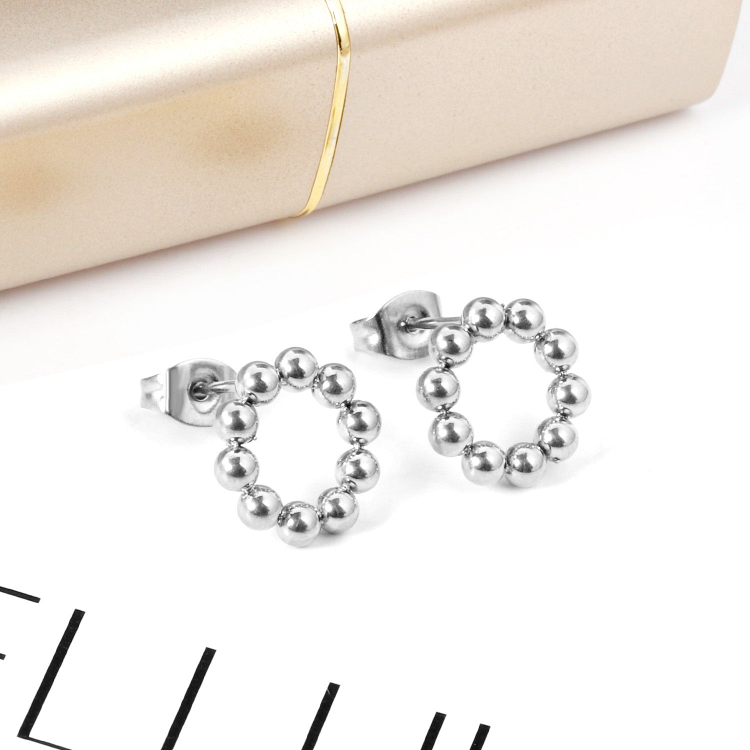 Janaina Round Beaded Studs | Waterproof 18k Gold & Silver