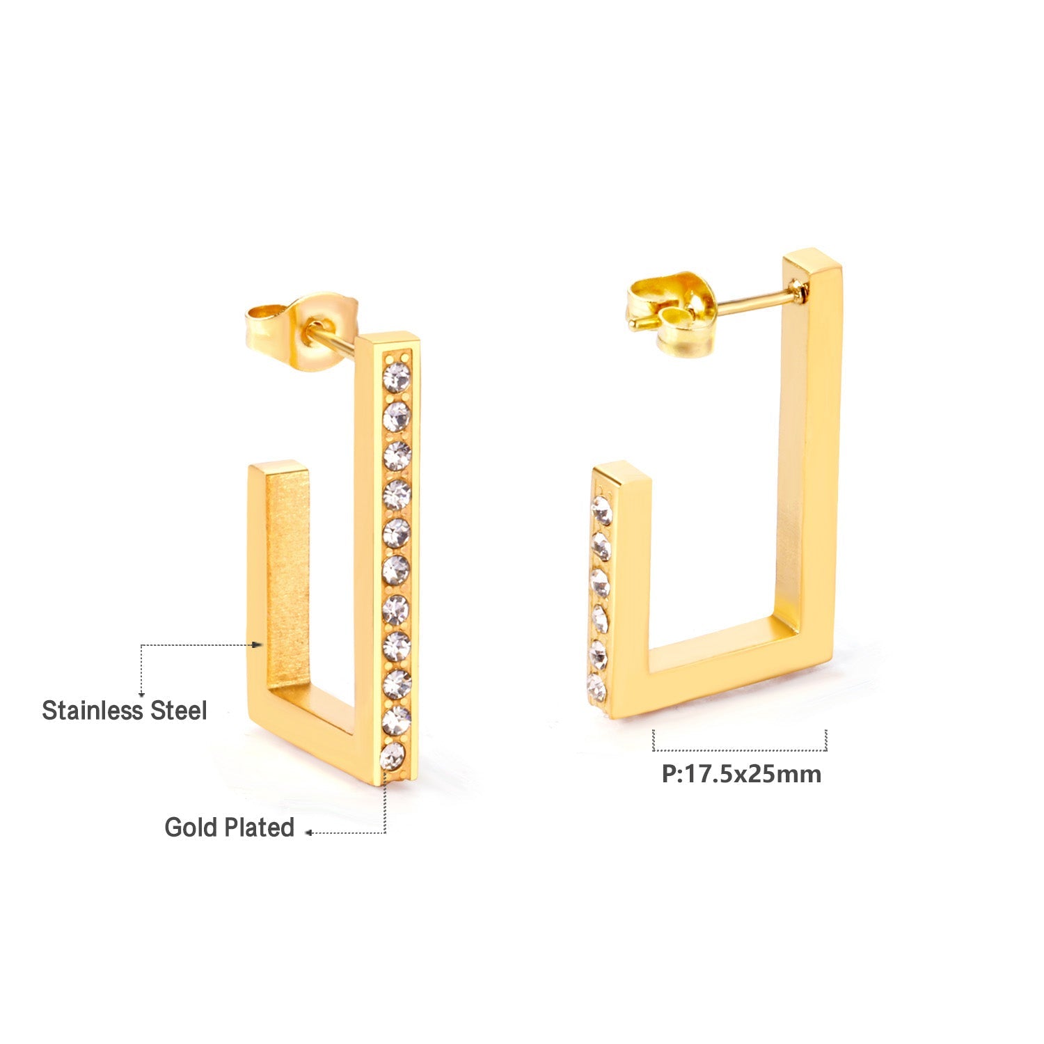 Jurema Cubic Zirconia U-Shape Hoops | Waterproof 18K Gold