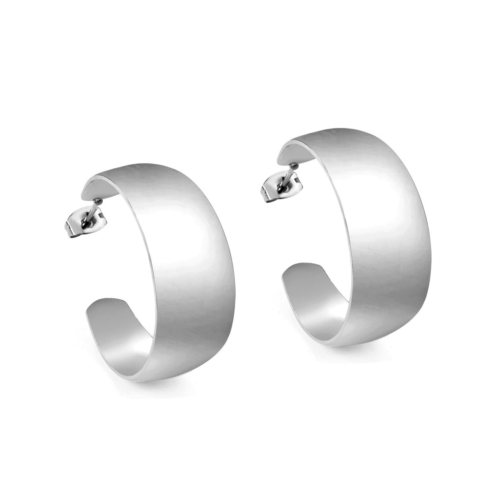 Evadne Wide Light Weight Silver Hoops