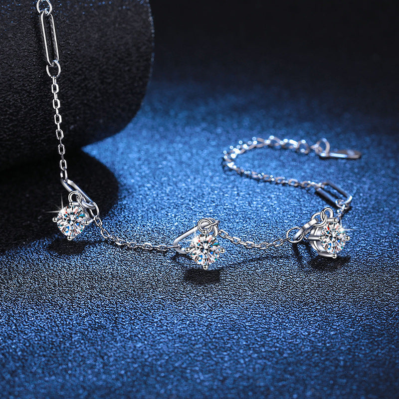 1.5 Carat Moissanite Charms Bracelet With Adjustable Chain Bracelet in Platinum Overlay Silver