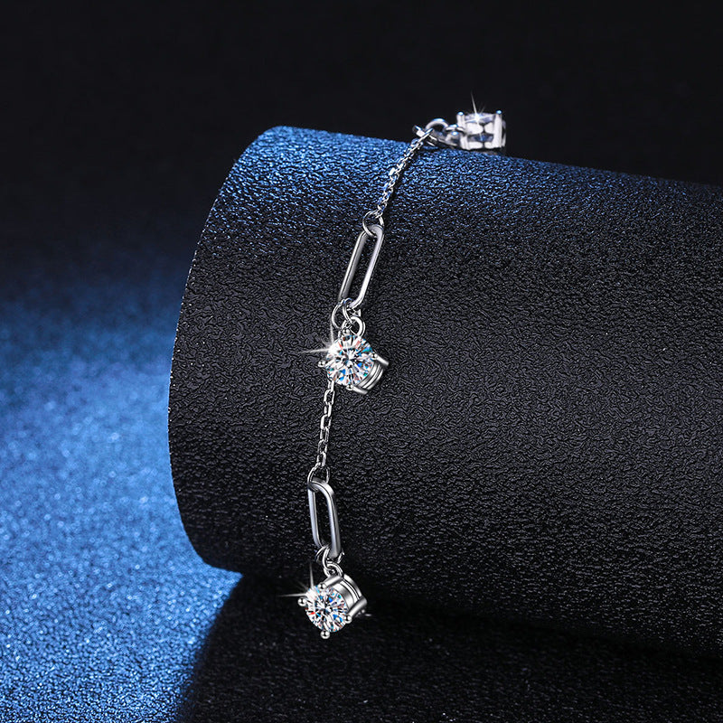 1.5 Carat Moissanite Charms Bracelet With Adjustable Chain Bracelet in Platinum Overlay Silver