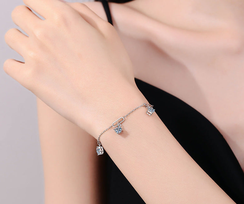 1.5 Carat Moissanite Charms Bracelet With Adjustable Chain Bracelet in Platinum Overlay Silver