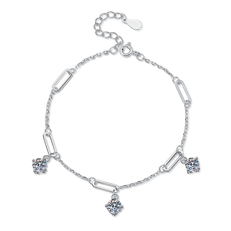 1.5 Carat Moissanite Charms Bracelet With Adjustable Chain Bracelet in Platinum Overlay Silver