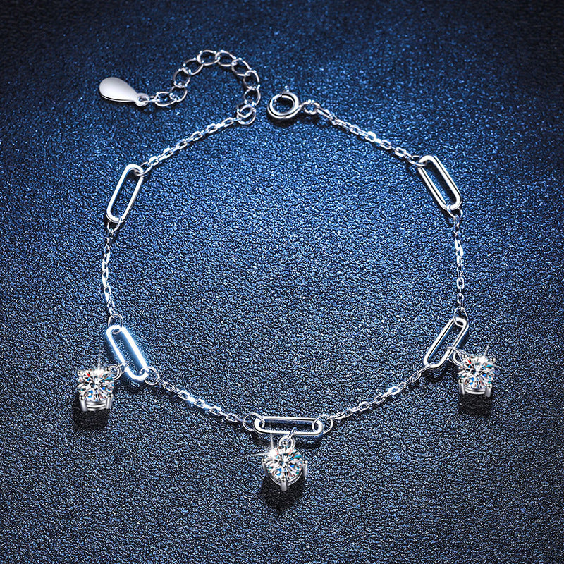 1.5 Carat Moissanite Charms Bracelet With Adjustable Chain Bracelet in Platinum Overlay Silver