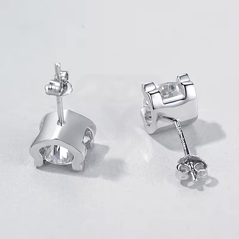 2 Carat Moissanite Stud Earrings in Four-Prong Setting, in Platinum Overlay Sterling Silver