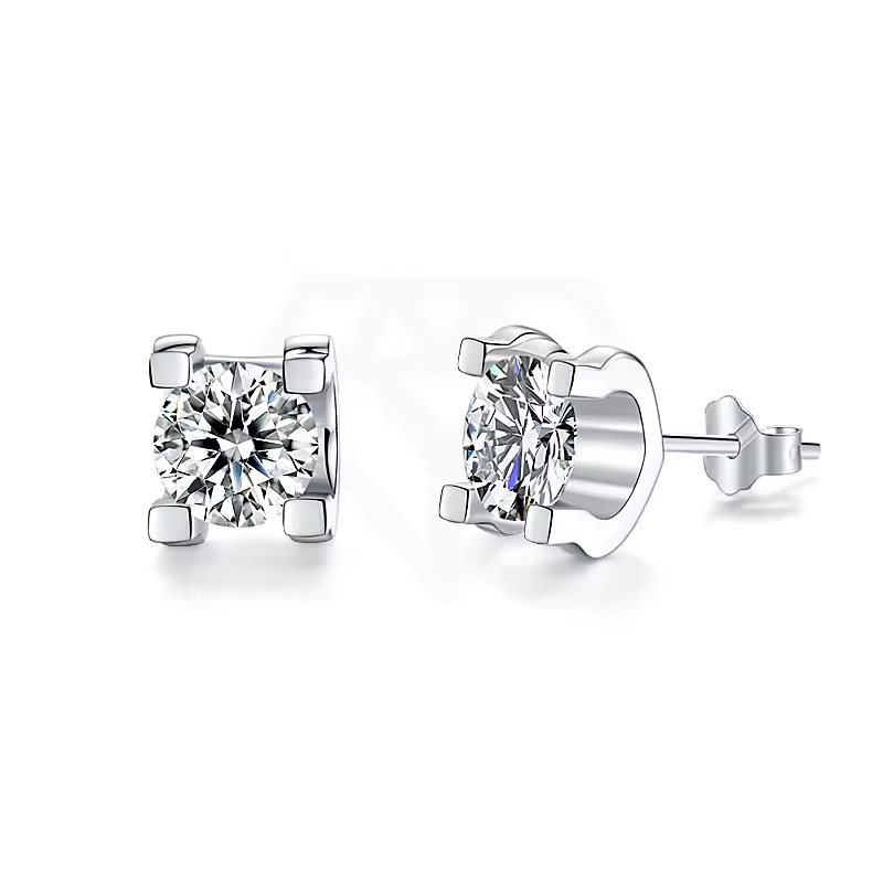 2 Carat Moissanite Stud Earrings in Four-Prong Setting, in Platinum Overlay Sterling Silver