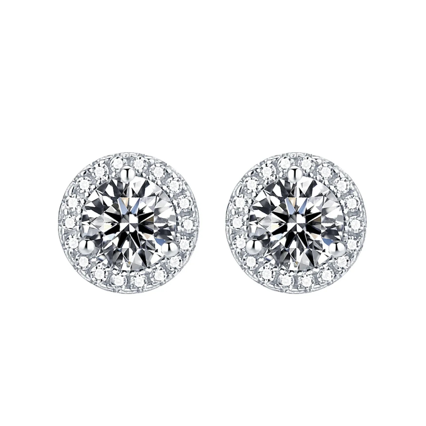 1 Carat Moissanite Stud Earrings In Halo Setting in Platinum Overlay Sterling Silver