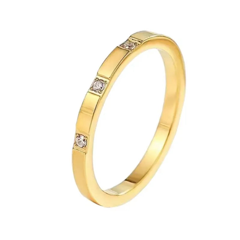 Mahi 3 Stone 2MM Band Ring | Waterproof 18k Gold