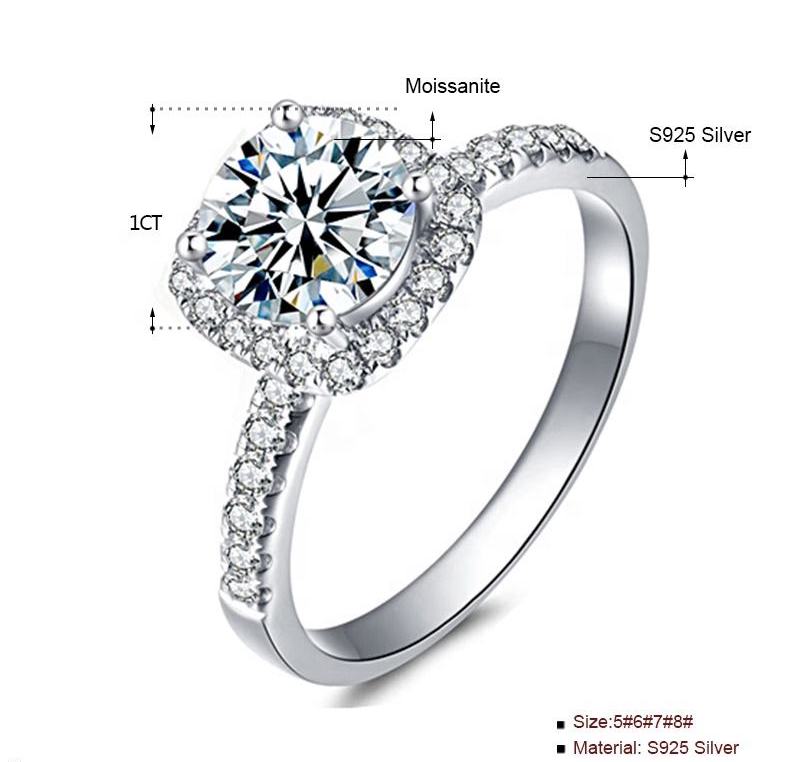 1 Carat Solitaire Moissanite Ring in Square Halo with Pavé Side Stones, Platinum Overlay Sterling Silver - Adjustable Size