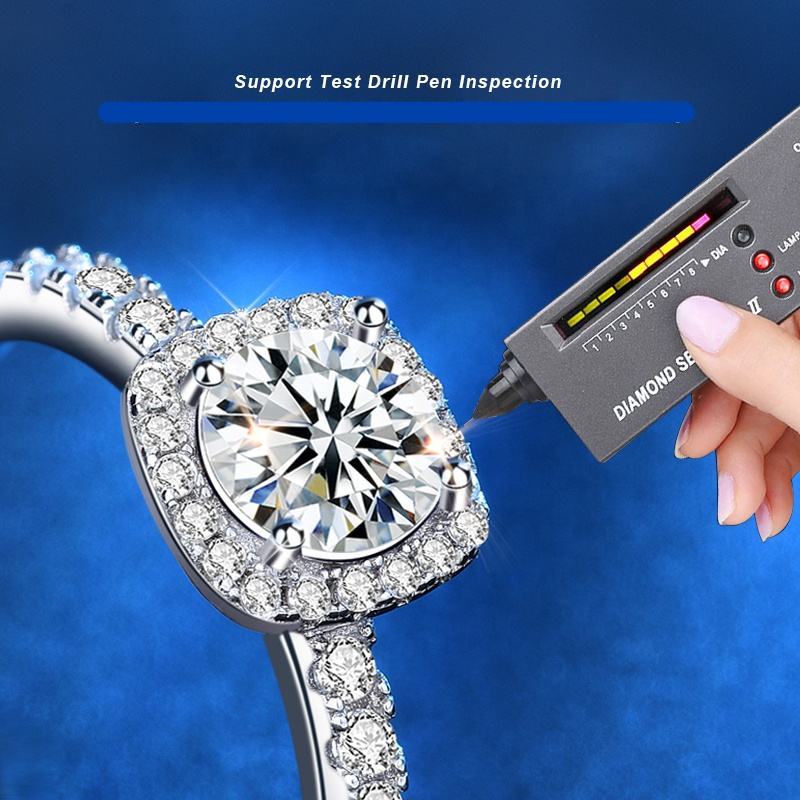 1 Carat Solitaire Moissanite Ring in Square Halo with Pavé Side Stones, Platinum Overlay Sterling Silver - Adjustable Size