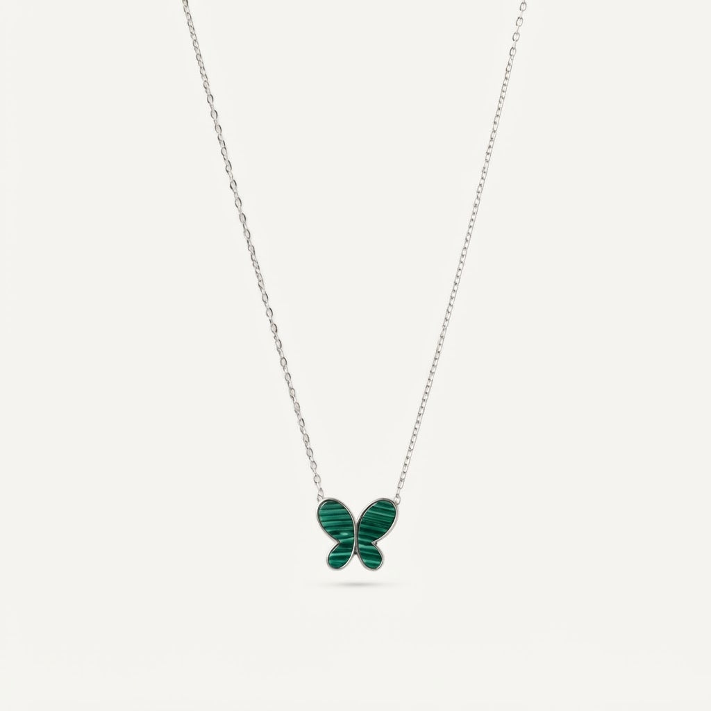 Mita Malachite Butterfly Necklace | Waterproof Silver