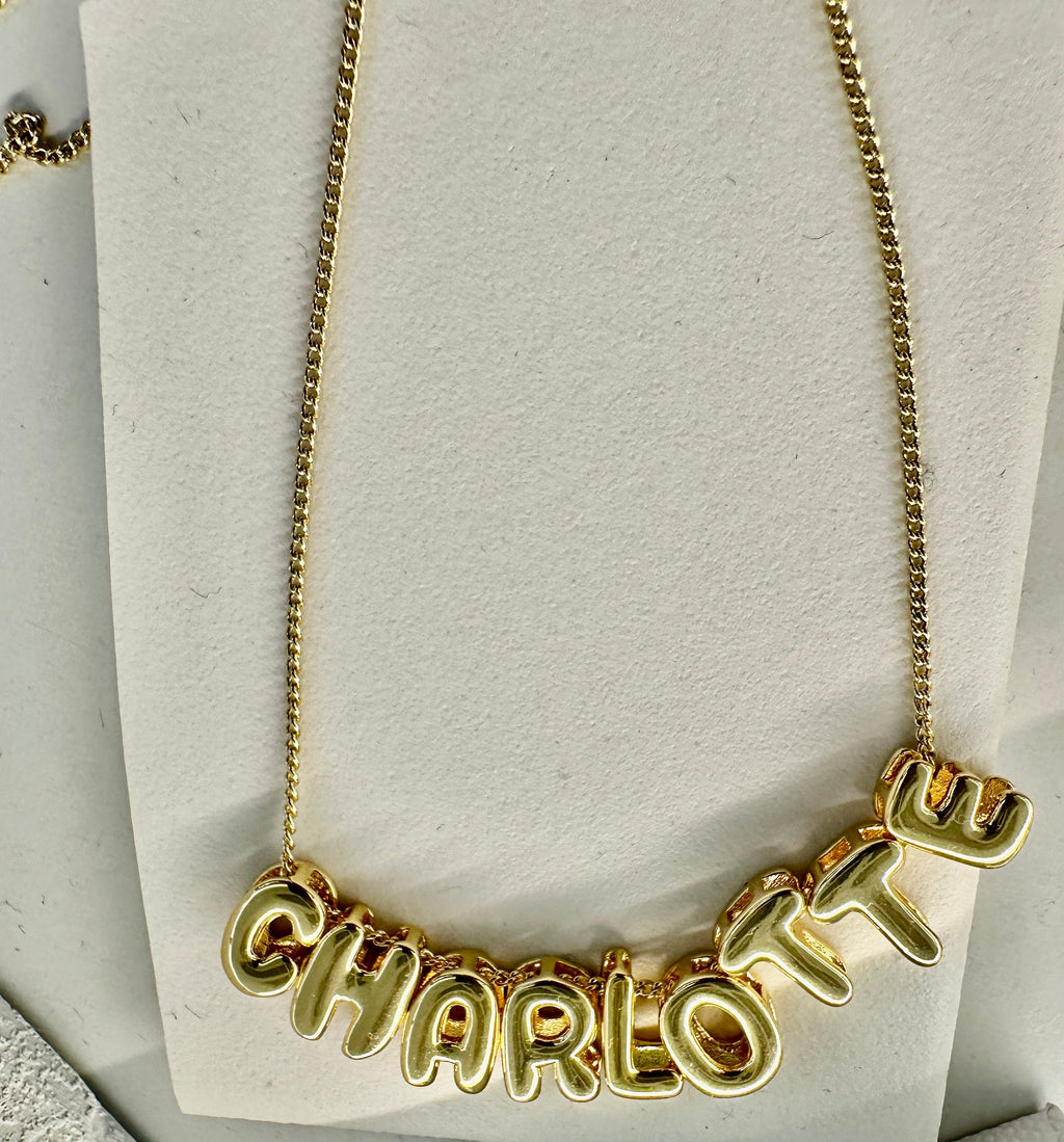 18K Gold Plated Custom Bubble Nameplate Slider Necklace- Personalized Elegance