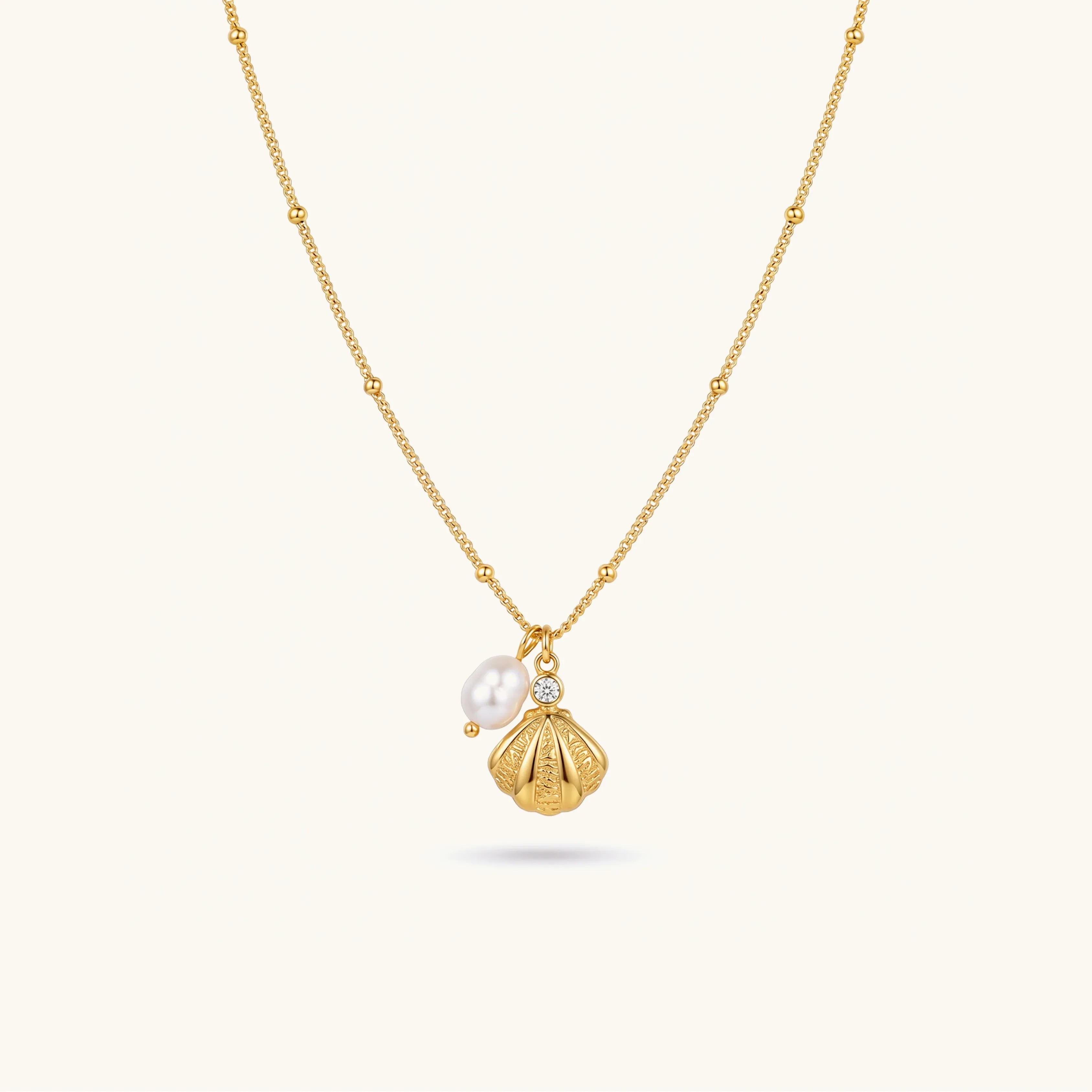 Necklaces, Waterproof-Jewellery, Tarnish-Resistant, Stainless-Steel, Hypoallergenic, Everyday-Jewellery, 18K-Gold-PVD, Gold, Pearl, Shell, Gift-for-Her
