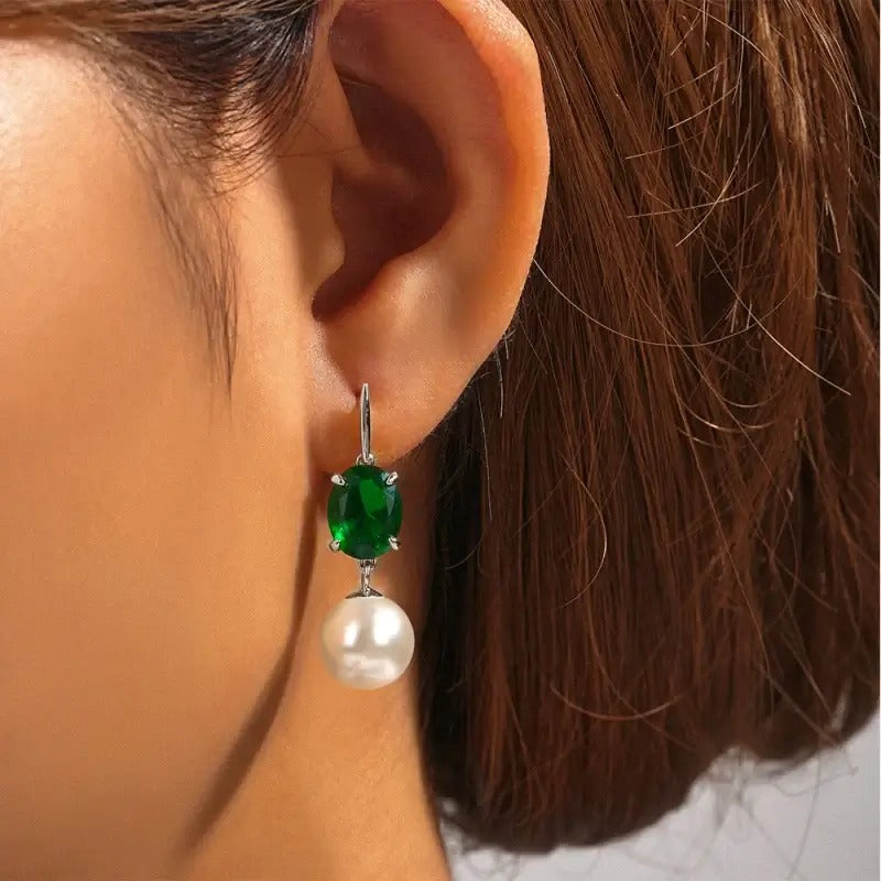 Brie Emerald Green Pearl Drops earrings