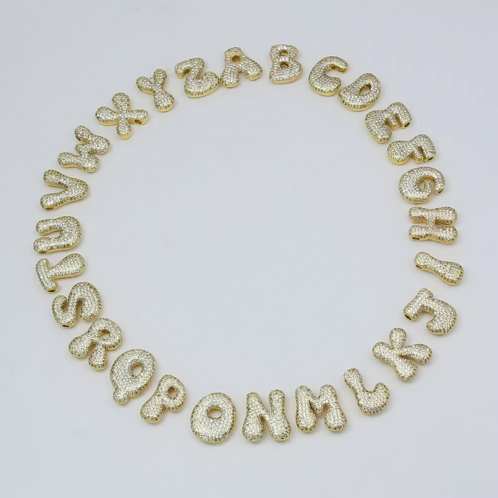 18K Gold Plated Pavé Bubble Initial Necklace- Personalised Elegance