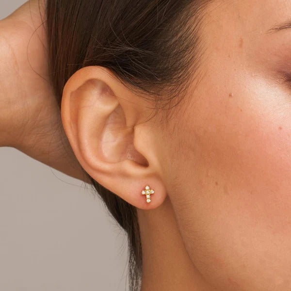 Mavi Crystal Cross Screw Back Studs Earrings