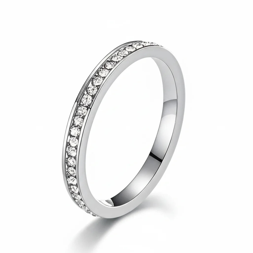 Riana Channel Pavé 2MM Band Ring | Waterproof Silver