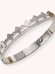 Riley CZ Row & Clover Hinged Bangle Bracelet | Waterproof Silver