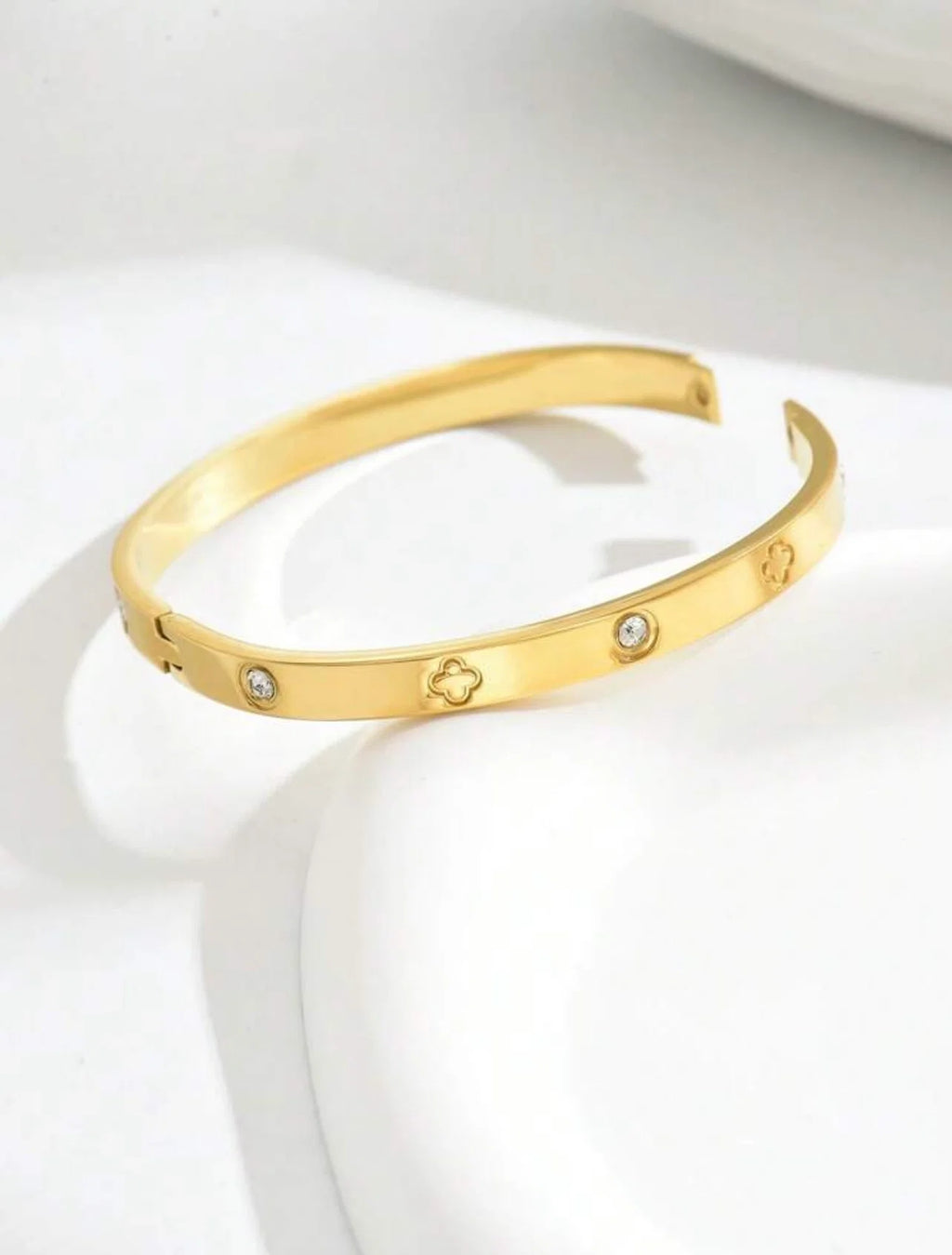 Roisin Clover & Stone Hinged Bangle Bracelet | Waterproof 18k Gold & Silver