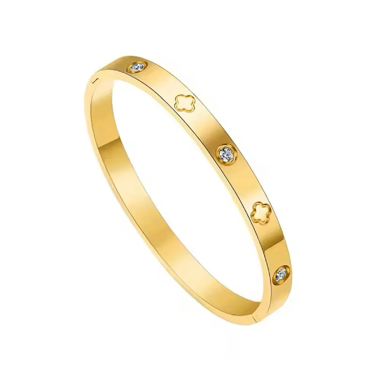 Roisin Clover & Stone Hinged Bangle Bracelet | Waterproof 18k Gold & Silver